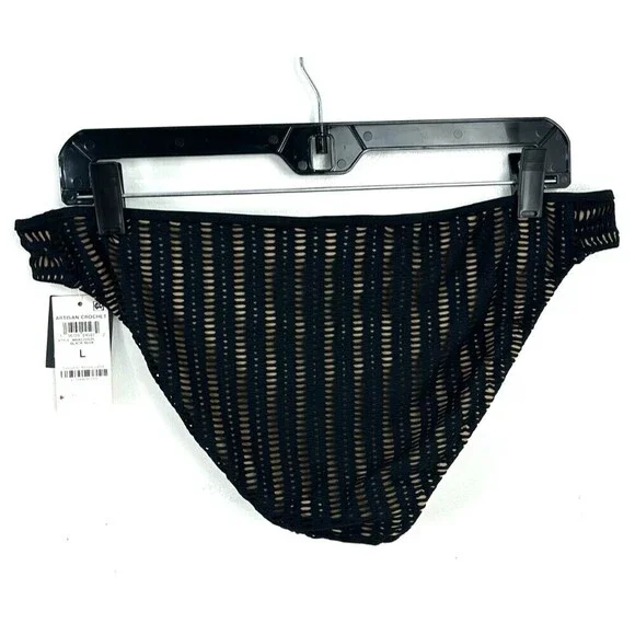 New Bar III Womens Sz L Black Nude Swim Bottom Crochet Side Tab Hipster Bikini - Picture 6 of 10
